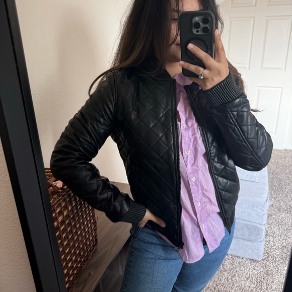 SILENCE + NOISE Quilted Vegan Leather Bomber Jacket - Picture 8 of 12